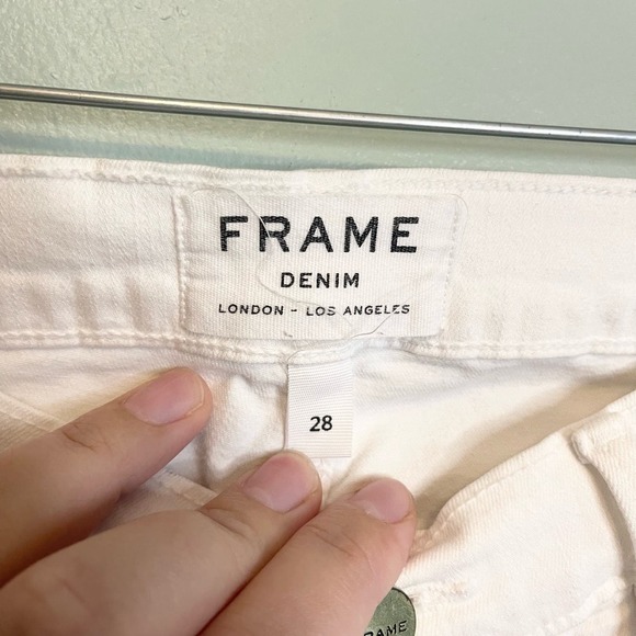 Frame Le Skinny De Jeanne White Denim Raw Hem Mid Rise Skinny Jeans Size 28 - Picture 9 of 16